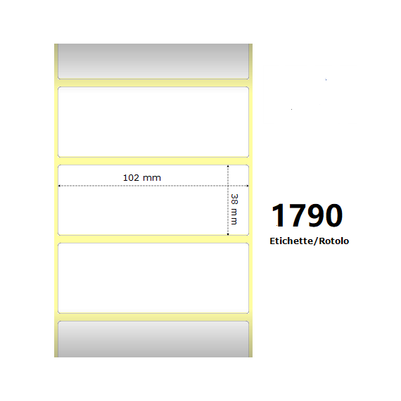 ETICHETTE ZEBRA 102X38MM BIANCHE 1790PZ 880191-038D TERMICHE COMPATIBILI ZEBRA GK420,ZD420,ZD421,ZD620 Z-1000D