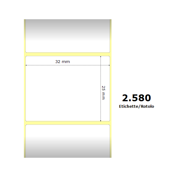 ETICHETTE ZEBRA 32X25MM BIANCHE 2580PZ 800261-105 TERMICHE COMPATIBILI ZEBRA GK420,ZD420,ZD421,ZD620 Z-2000D