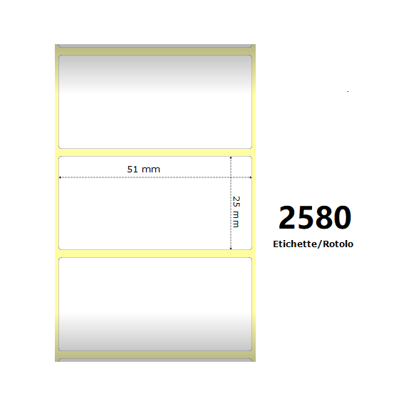 ETICHETTE ZEBRA 51X25MM BIANCHE 2580PZ 880199-025D TERMICHE COMPATIBILI ZEBRA GK420,ZD420,ZD421,ZD620 Z-2000D