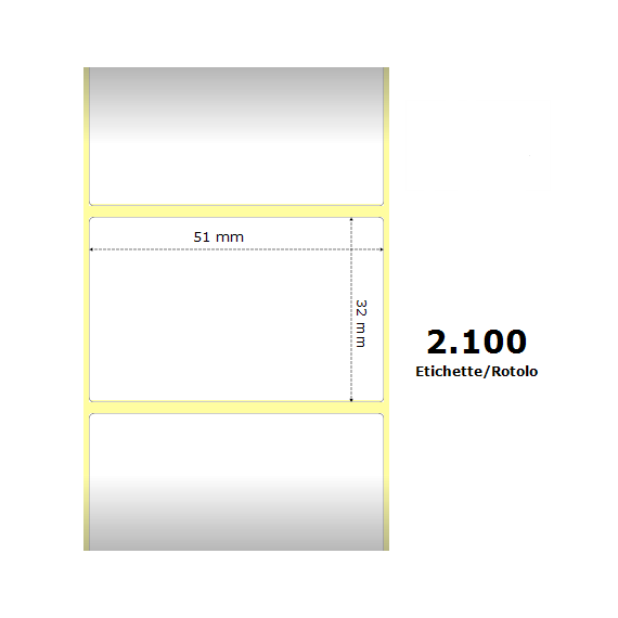 Etichette Zebra 51x32mm bianche 2100PZ 880175-031D termiche compatibili per ZEBRA GK420,ZD420,ZD421,ZD620 Z-2000D 2x1.3x1 Core