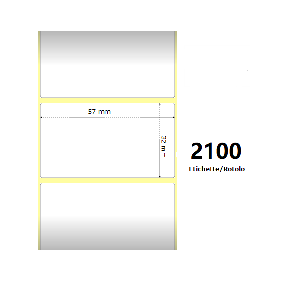 ETICHETTE ZEBRA 57X32MM BIANCHE 2100PZ 800262-125 TERMICHE COMPATIBILI ZEBRA GK420,ZD420,ZD421,ZD620 Z-2000D