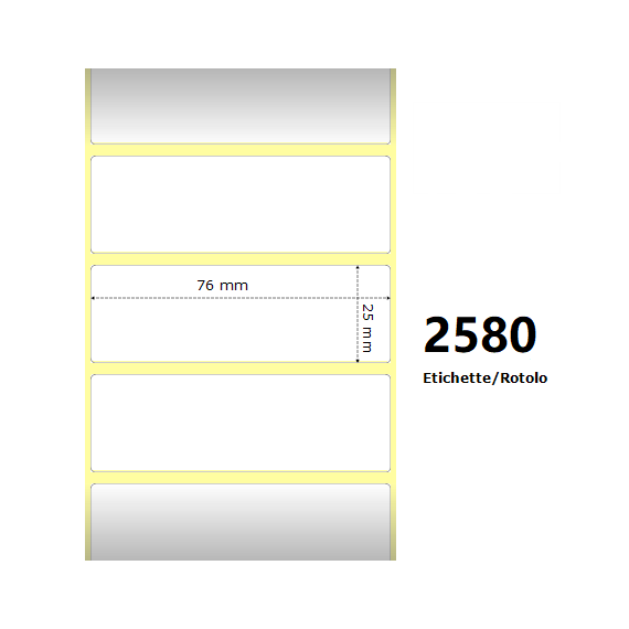 Etichette Zebra 76x25mm bianche 2580PZ 800263-105 termiche compatibili per ZEBRA GK420,ZD420,ZD421,ZD620 Z-2000D 3x1x1 Core